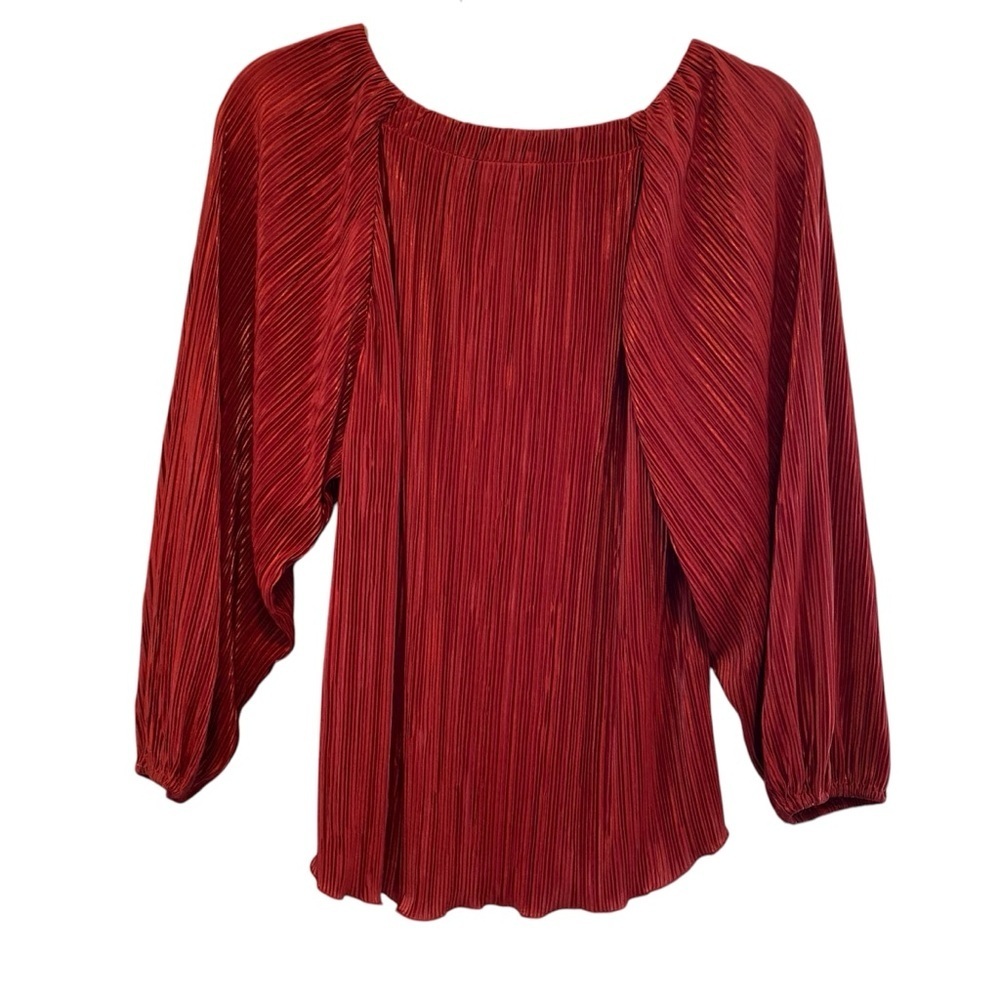 CHICO’S Crinkle Pleated Top Metallic Russet Size L (2) - Picture 5 of 9